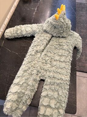 Koala Kids Sage Green Plush Dinosaur Footie with Yellow Spikes